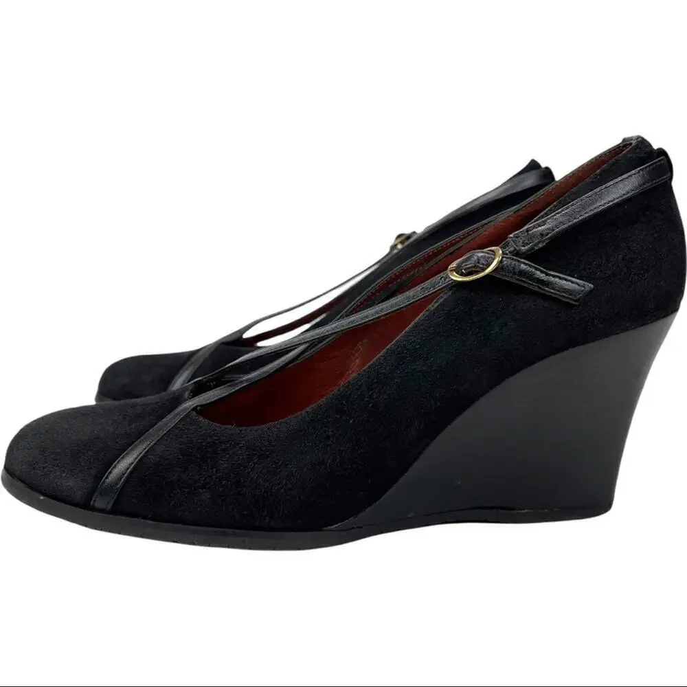 Donald J. Pliner Black Suede Crisscross Mary Jane Wedge Pump Size 8M